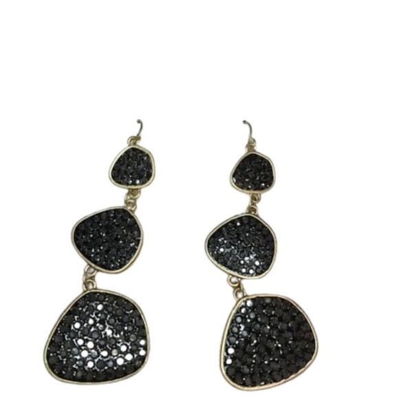 evie & emma Gold Graduated Hematite Stone Encrusted Triple Drop Earrings Black - Picture 5 of 6